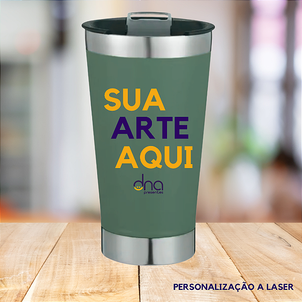 Copo Térmico com Abridor - (Sua Arte Aqui) - Verde Militar