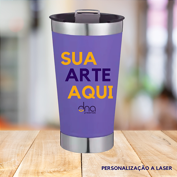 Copo Térmico com Abridor - (Sua Arte Aqui) - Roxo