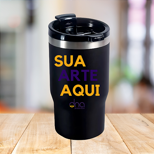 Copo Térmico com 2 Tampas 420ml - ( Sua Arte Aqui) - Preto fosco