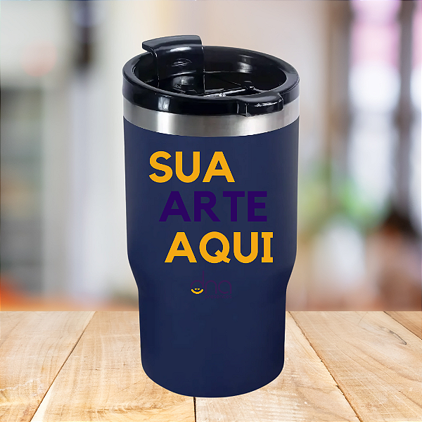Copo Térmico com 2 Tampas 420ml - ( Sua Arte Aqui) - Azul escuro