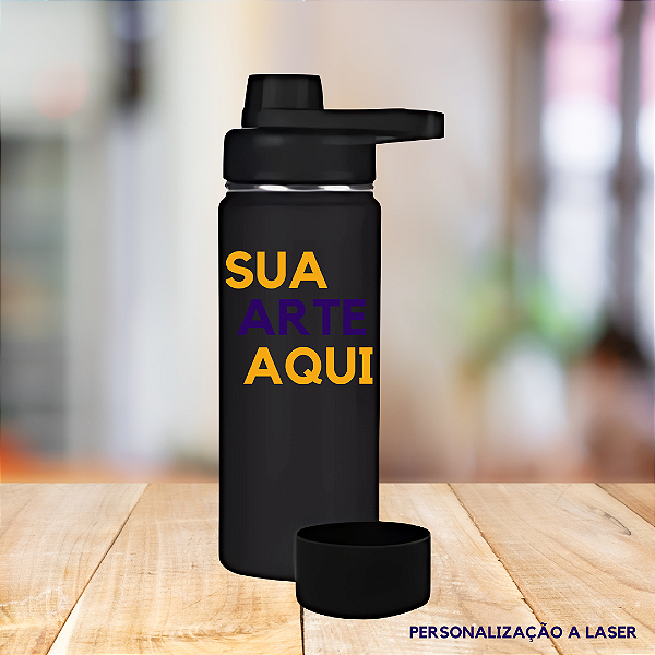 Garrafa Térmica Inox 800ml + Base De Silicone - (sua arte aqui) - Preto