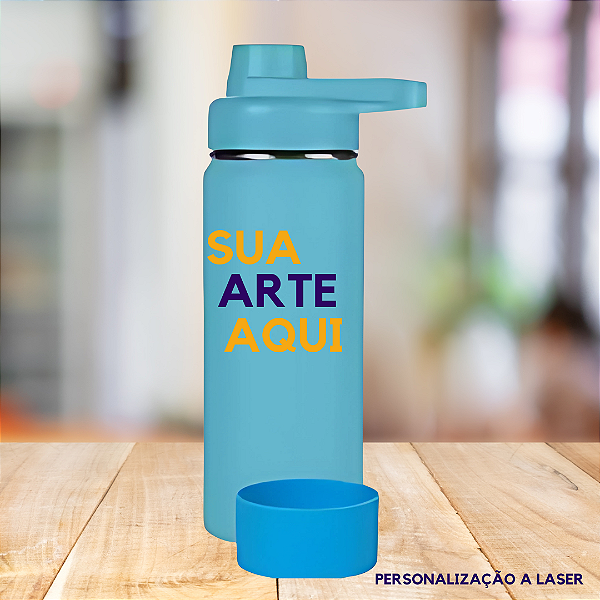 Garrafa Térmica Inox 800ml + Base De Silicone - (sua arte aqui) - Azul