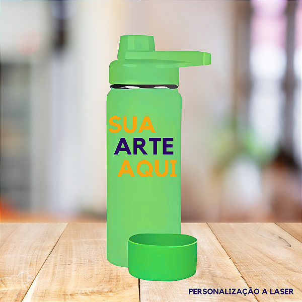 Garrafa Térmica Inox 800ml + Base De Silicone - (sua arte aqui) - Verde