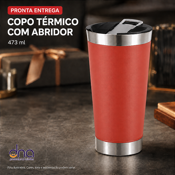 Copo Térmico com Abridor 473ml - Cor Vermelha