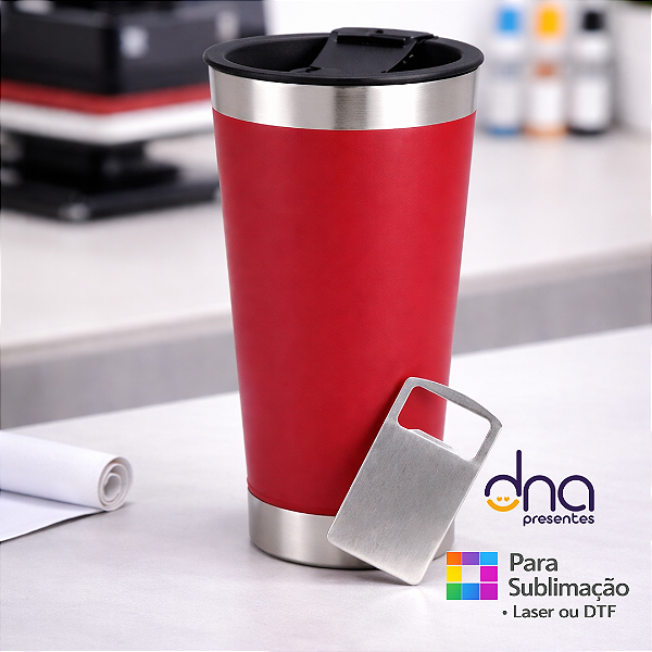 Copo Térmico com Abridor 473ml - Cor Vermelha