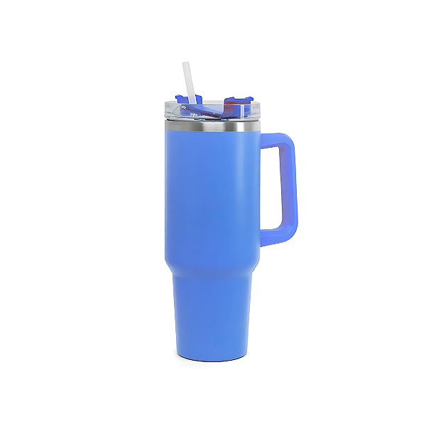 Copo Térmico com Tampa em Acrílico e Canudo - 1200ml - Azul escuro