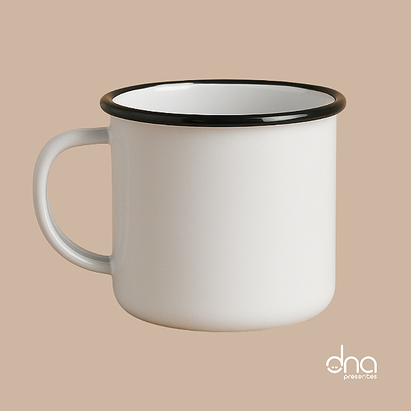 Caneca de Metal Branca Esmaltada com Borda Preta - 325ml