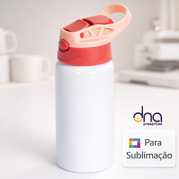 Garrafa Kids Alumínio Tampa Vermelha e Rosa 500ml - Para Sublimação