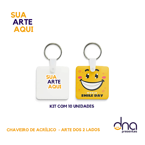 Chaveiro Acrílico para Foto 4x4cm - Sua Arte Aqui - KIT com 10 unidades