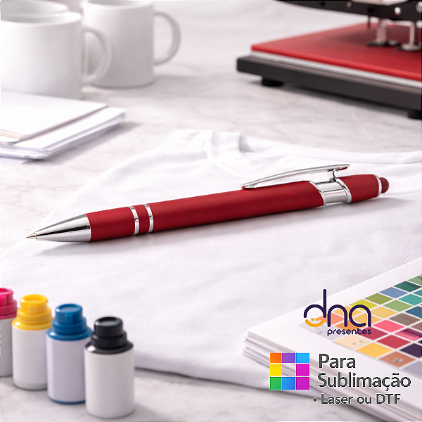 Caneta de Metal Brilhante com Detalhes Prata - Vermelha - Para Sublimação