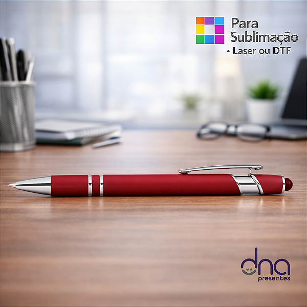 Caneta de Metal Brilhante com Detalhes Prata - Vermelha