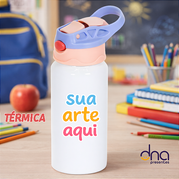 Garrafa Kids Térmica Tampa Rosa e Lilás 500ml - Sua Arte Aqui