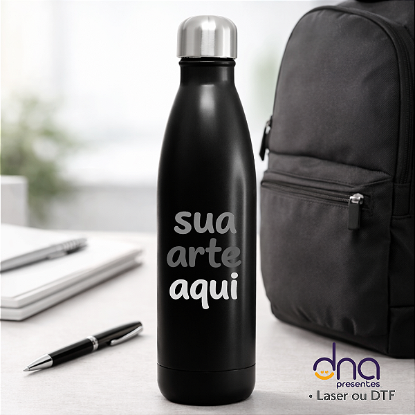 Garrafa Cola Térmica Inox 500ml Preta - Sua Arte Aqui