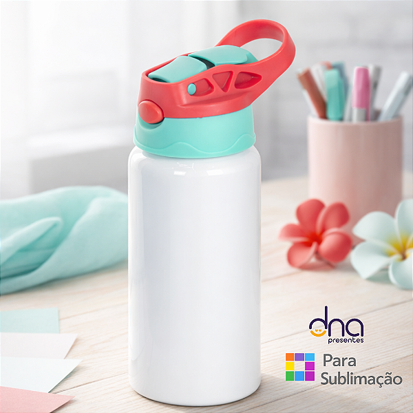 Garrafa Kids Alumínio Tampa Verde e Vermelha 500ml - Para Sublimação