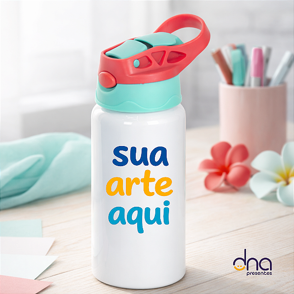 Garrafa Kids Alumínio Tampa Verde e Vermelha 500ml - Sua Arte Aqui