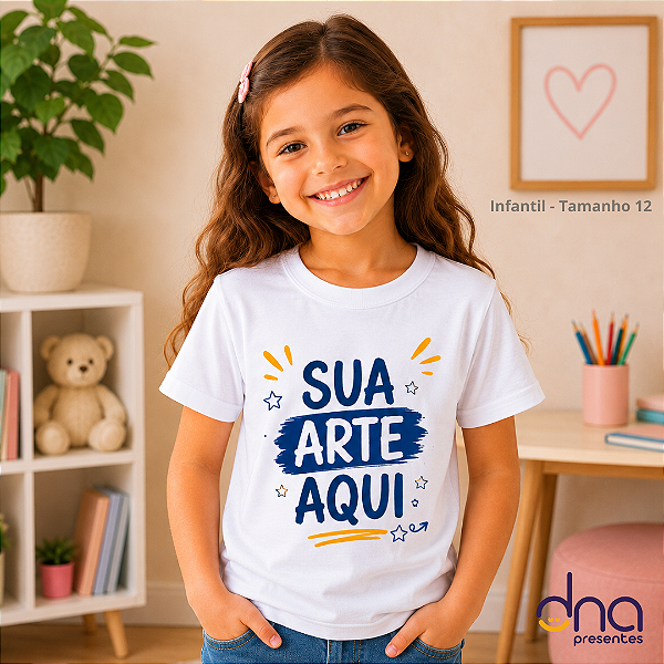 Camiseta Branca Poliéster Infantil - Tamanho 12 - Sua Arte Aqui