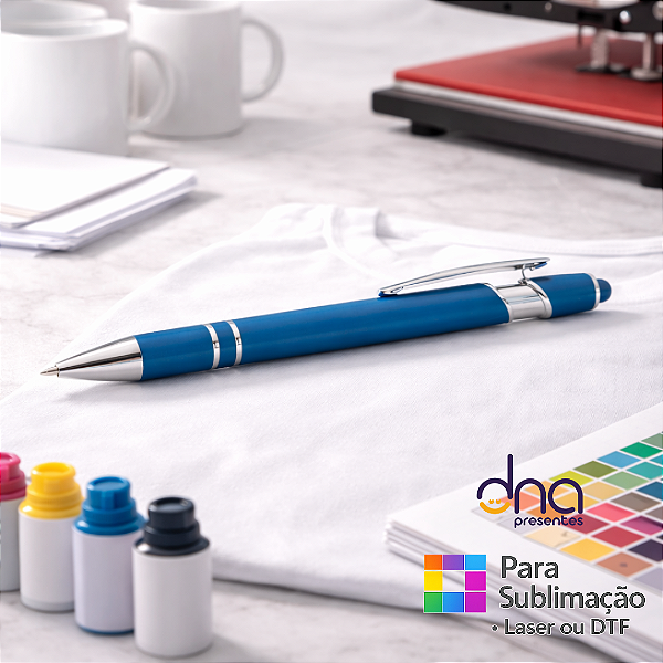 Caneta de Metal Brilhante com Detalhes Prata - Cor Azul - Para Sublimação