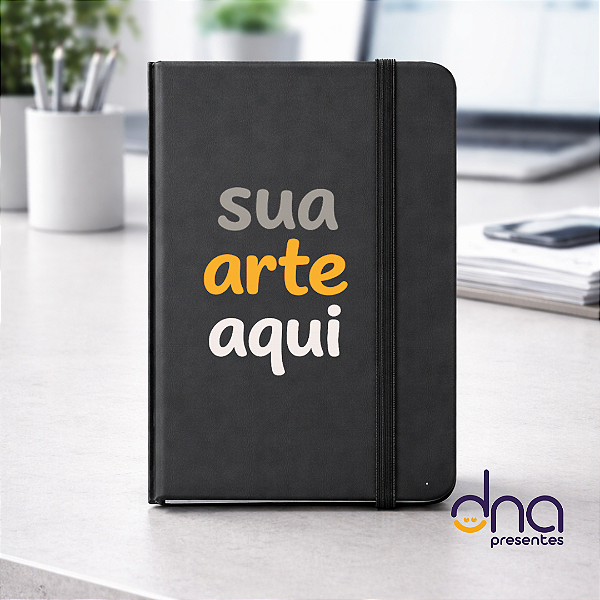 Kit com 10 unidades - Caderneta Tipo Moleskine Sem Pauta 9cm x14cm - Cor Preta - Sua Arte Aqui