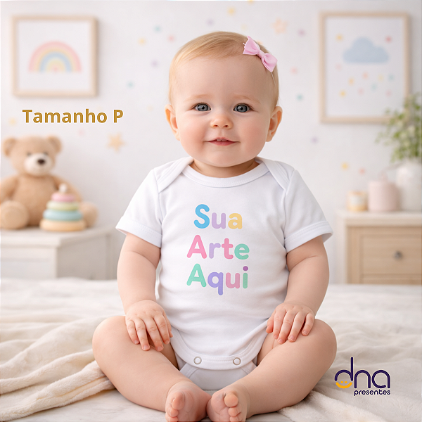 Body Baby Manga Curta Branco - Tamanho P - Sua Arte Aqui
