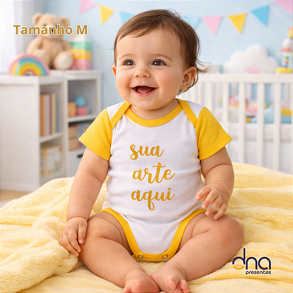 Body Baby Manga Curta Amarelo - Tamanho M - Sua Arte Aqui
