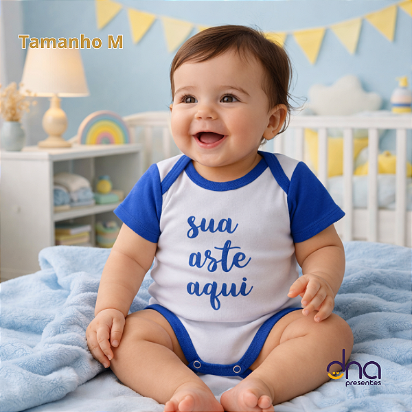 Body Baby Manga Curta Azul - Tamanho M - Sua Arte Aqui