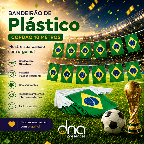 Brasil - Bandeirão Varal de Plástico 45x30cm com 10 metros