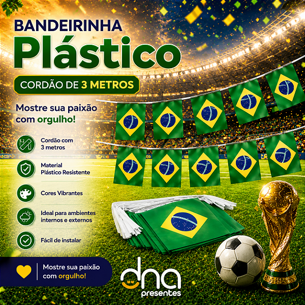 Brasil - Bandeirinha Varal de Plástico 14x21cm com 3 metros