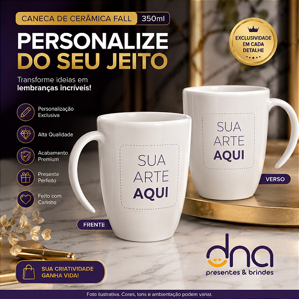 Caneca Cerâmica 350ml Fall - Branca - Sua Arte Aqui
