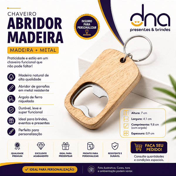 Chaveiro Abridor de Madeira - Sem Personalização