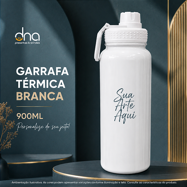 Garrafas Térmica com Tampa Emborrachada 900ml - Branca - Sua Arte Aqui