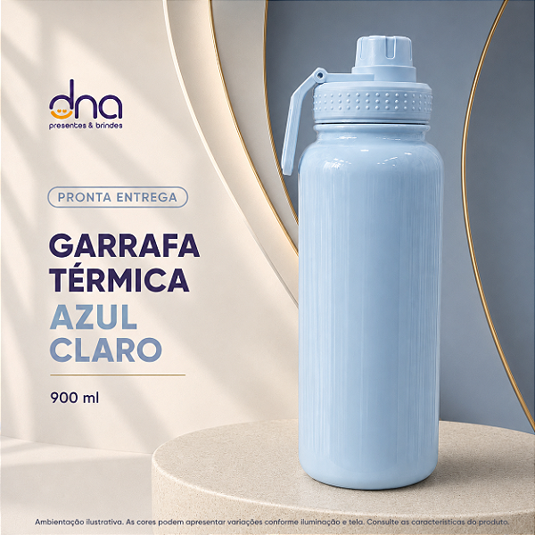 Garrafas Térmica com Tampa Emborrachada 900ml - Azul Claro