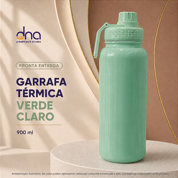 Garrafas Térmica com Tampa Emborrachada 900ml - Verde Claro