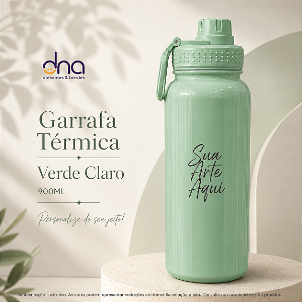 Garrafas Térmica com Tampa Emborrachada 900ml - Verde - Sua Arte Aqui