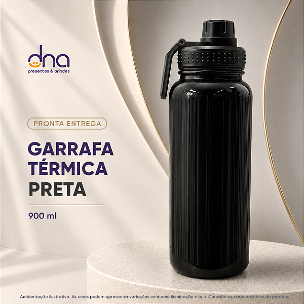 Garrafas Térmica com Tampa Emborrachada 900ml - Preta
