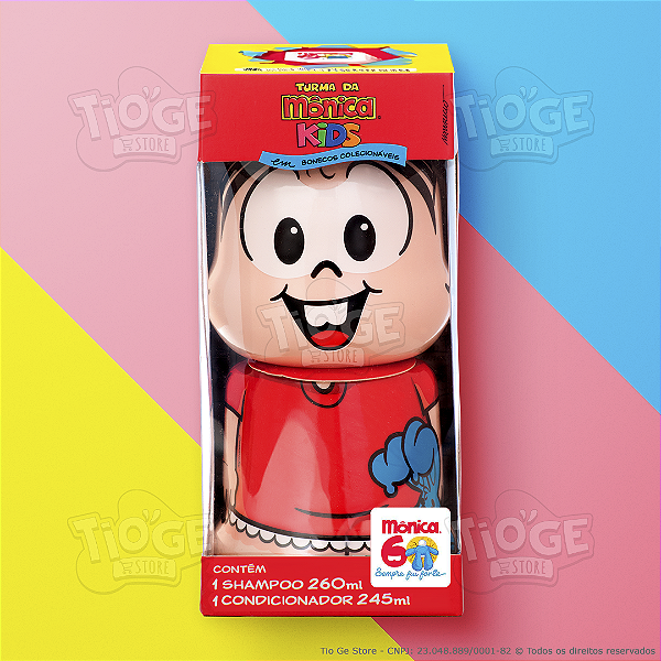 Boneco 3D Mônica Colecionável Shampoo e Condicionador Infantil Todos os Tipos de Cabelo