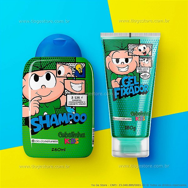 Kit Cebolinha Infantil Todos os Tipos de Cabelo Shampoo 3 em 1 + Gel Fixador