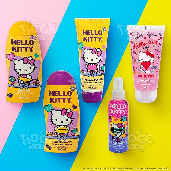 Kit Completo Hello Kitty Infantil Shampoo + Condicionador + Creme para Pentear + Spray Desembaraçante + Gel Glitter