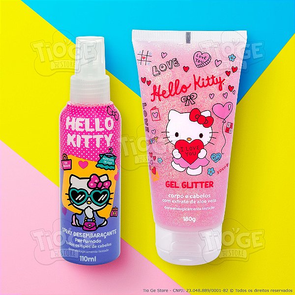Kit Hello Kitty Infantil Todos os Tipos de Cabelo Spray Desembaraçante + Gel Glitter