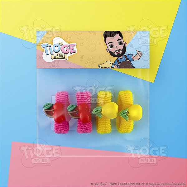 Elásticos para Cabelo Pequeno (Xuxinha/Rabicó) Tipo Meia com Frutas Cereja Pera 4 unid (2 pares)