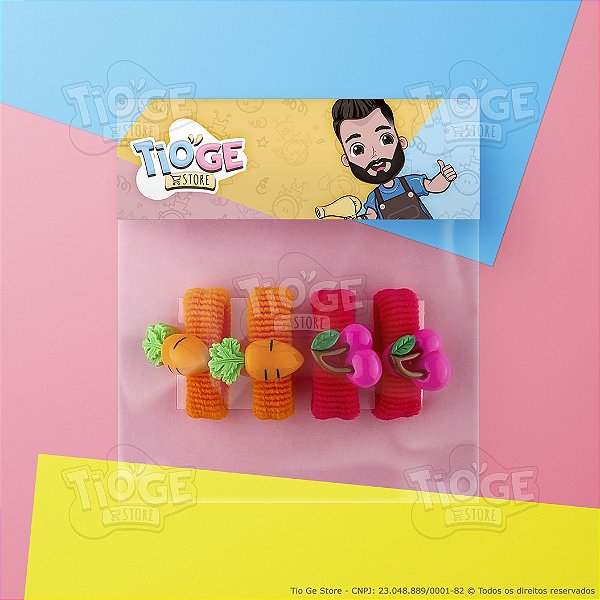 Elásticos para Cabelo Pequeno (Xuxinha/Rabicó) Tipo Meia com Frutas Cenoura Cereja 4 unid (2 pares)