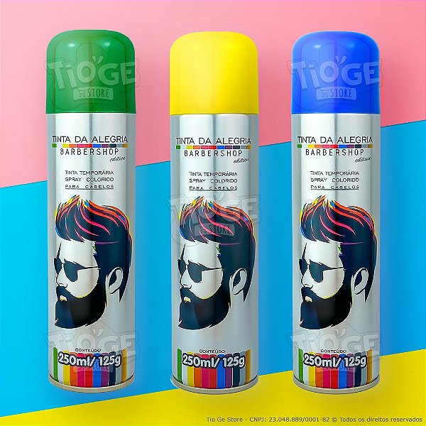Kit 3 Tintas Spray Temporária Profissional para Colorir Cabelo Verde, Amarelo e Azul Seleção Brasil Copa do Mundo