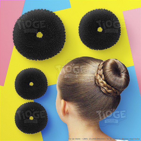 Acessório Rosquinha Donut Para Fazer Coque Bailarina Cabelo 3 Tamanhos P M G Cor Preto 4 unid