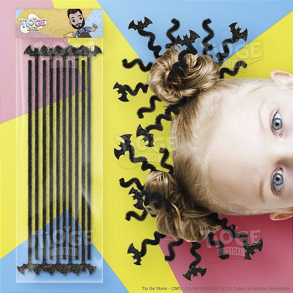 Cabelo Maluco Halloween Hastes Flexíveis de Pelúcia Chenille Eva Glitter Morcego Preto 10 unid