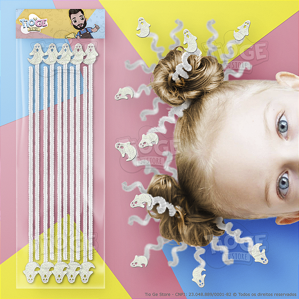 Cabelo Maluco Halloween Hastes Flexíveis de Pelúcia Chenille Eva Glitter Fantasma Branco 10 unid