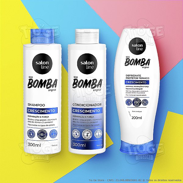 Kit 3 SOS Bomba Crescimento Cabelos Ondulados Cacheados Crespos Shampoo + Condicionador + Defrizante