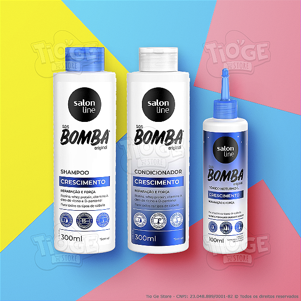 Kit 3 SOS Bomba Crescimento Cabelos Ondulados Cacheados Crespos Shampoo + Condicionador + Tônico Noturno