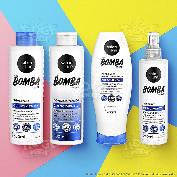 Kit 4 SOS Bomba Crescimento Cabelos Ondulados Cacheados Crespos Shampoo + Condicionador + Defrizante + Óleo Spray