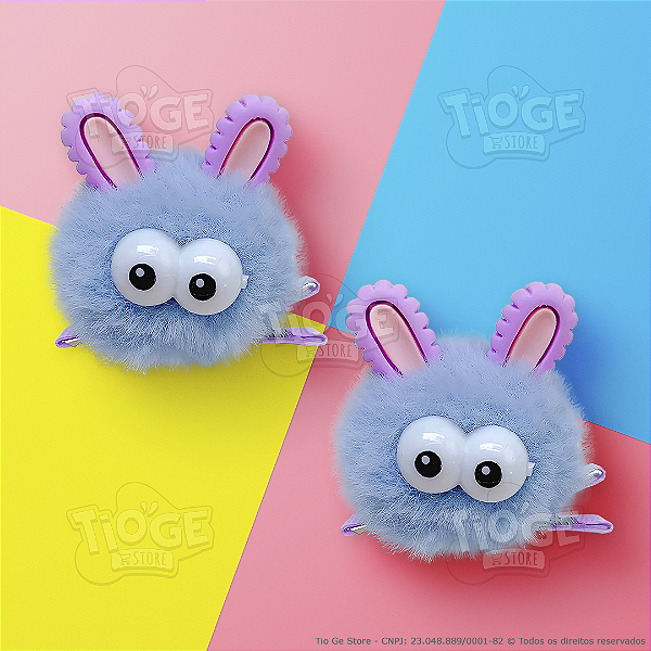 Kit 2 Monstrinhos Bolinha de Pelúcia Pequeno Presilha Cabelo Maluco Bichinho Olhos Grandes Fofo Engraçado Azul