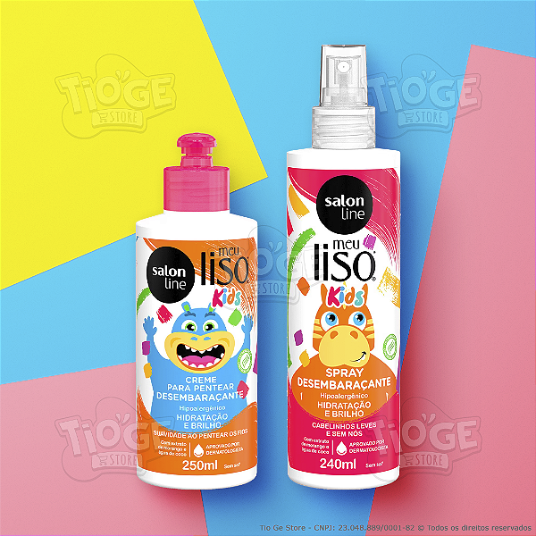 Kit 2 Meu Liso Kids Hidratação e Brilho Cabelos Lisos Infantil Creme Pentear + Spray Desembaraçante