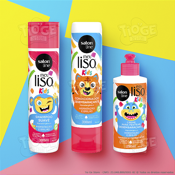 Kit 3 Meu Liso Kids Hidratação e Brilho Cabelos Lisos Infantil Shampoo + Condicionador + Creme Pentear